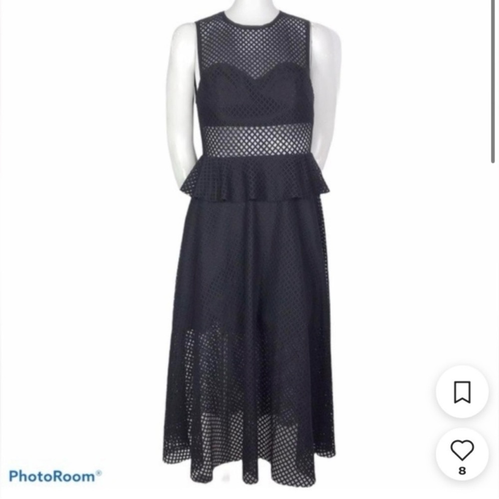 Sandro Black Mesh Peplum Midi Dress